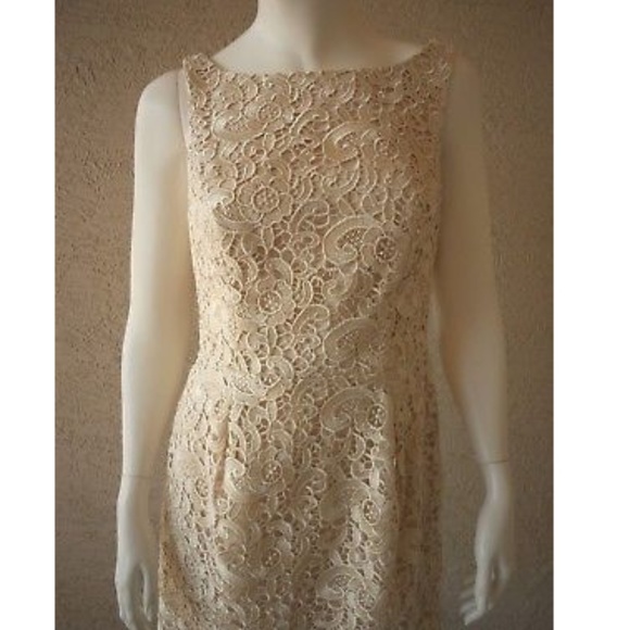 AIDAN MATTOX Champagne Lace Dress Open Back - Picture 2 of 7